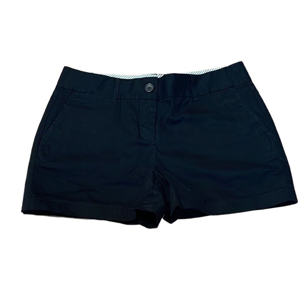 LOFT Black Cotton Chino Shorts, Flat Front, 4